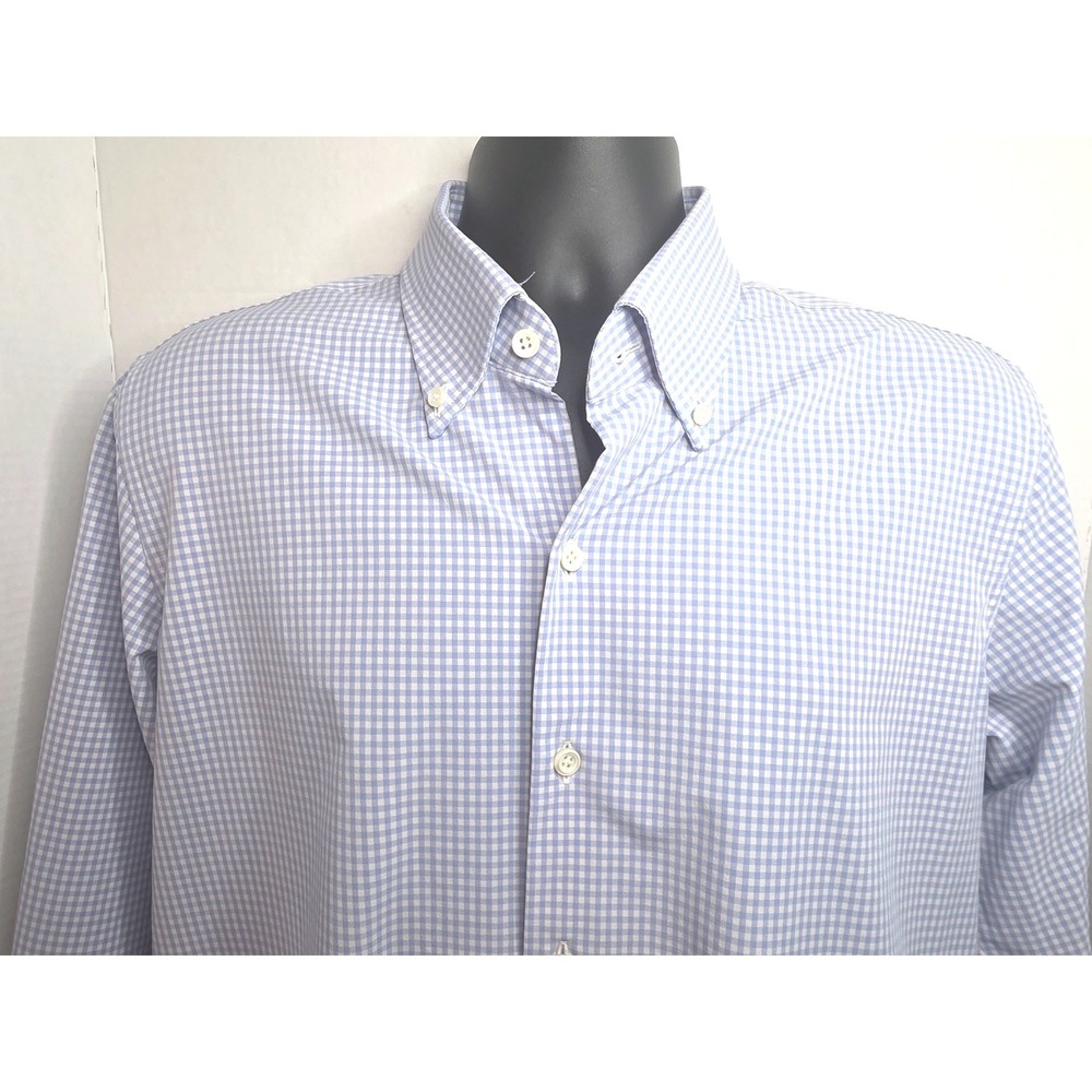Proper Cloth Performance Gingham Dress Shirt Light Blue White Button Down 17X36
